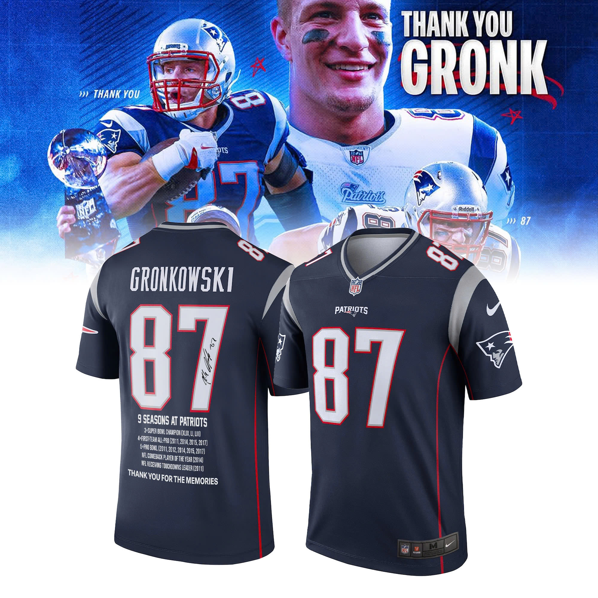 New England Patriots “Thank You Rob Gronkowski” Limited Jersey New England Patriots “Thank You Rob Gronkowski” Limited Jersey