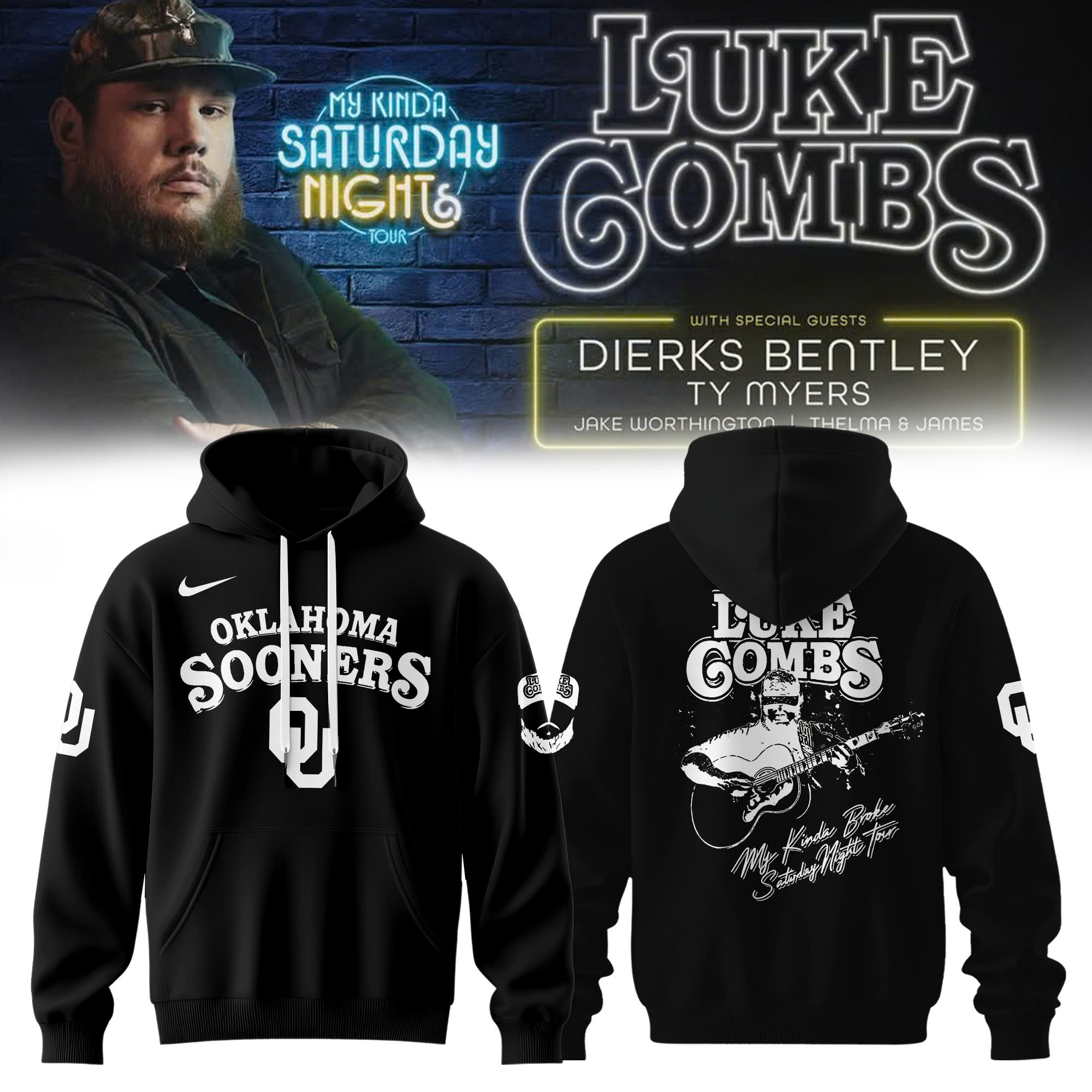 Oklahoma Sooners x My Kinda Saturday Night Tour Black Hoodie Oklahoma Sooners x My Kinda Saturday Night Tour Black Hoodie