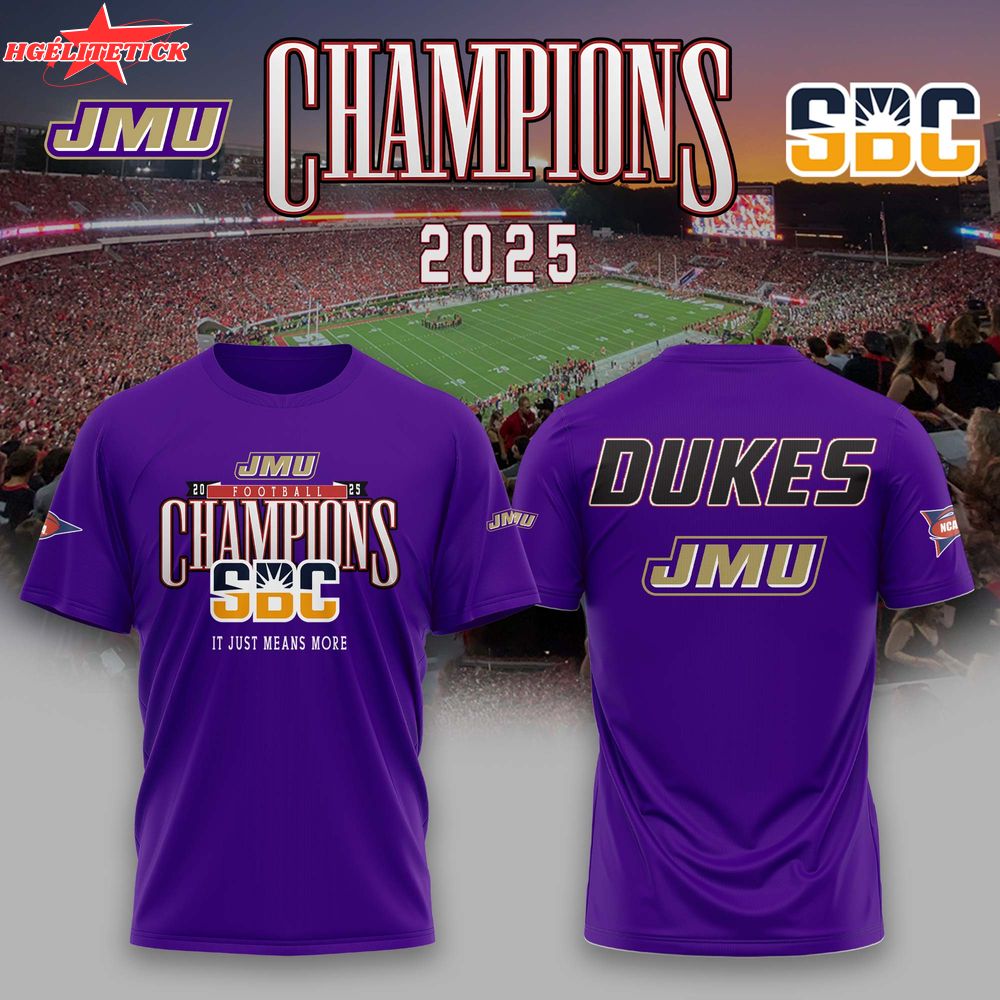 JMU Football 2025 SBC Champs Tshirt JMU Football 2025 SBC Champs Tshirt