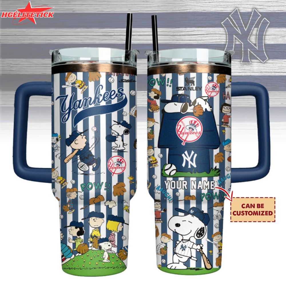New York Yankees x Peanuts Custom Stanley Quencher 40oz Stainless Steel Tumbler With Handle New York Yankees x Peanuts Custom Stanley Quencher 40oz Stainless Steel Tumbler With Handle