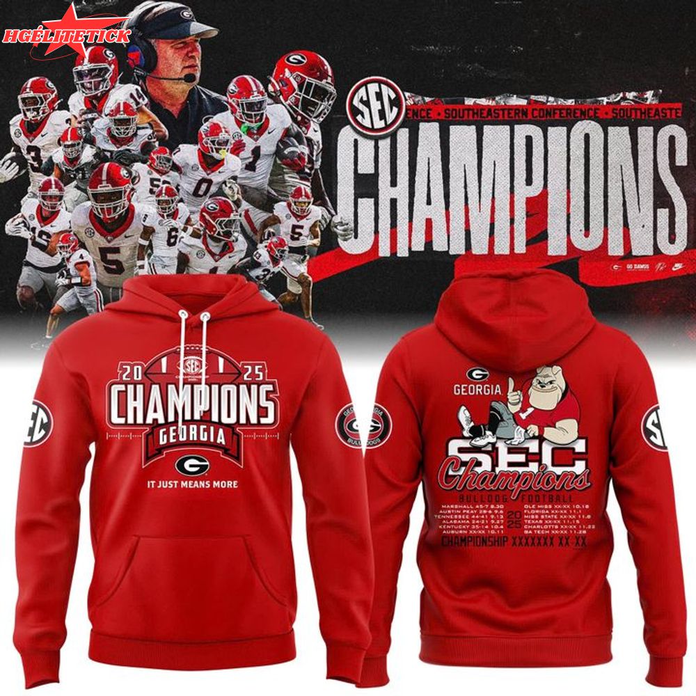 Red Georgia Bulldogs 2025 SEC Football Champions Locker Room Hoodie Red Georgia Bulldogs 2025 SEC Football Champions Locker Room Hoodie