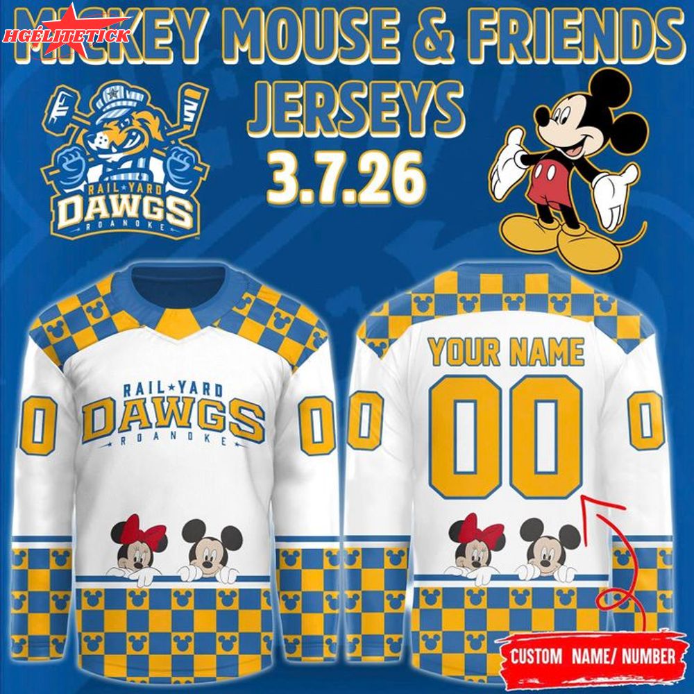 Roanoke Rail Yard Dawgs 2025 Mickey Mouse & Friends New Hockey Jersey Roanoke Rail Yard Dawgs 2025 Mickey Mouse & Friends New Hockey Jersey