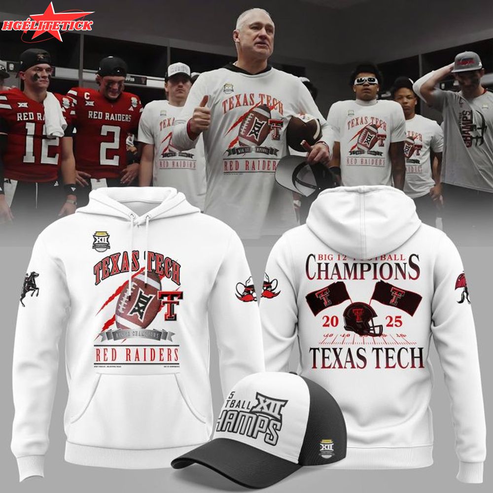 Texas Tech Football Big 12 Football Champions Hoodie 2025 - White Texas Tech Football Big 12 Football Champions Hoodie 2025 - White