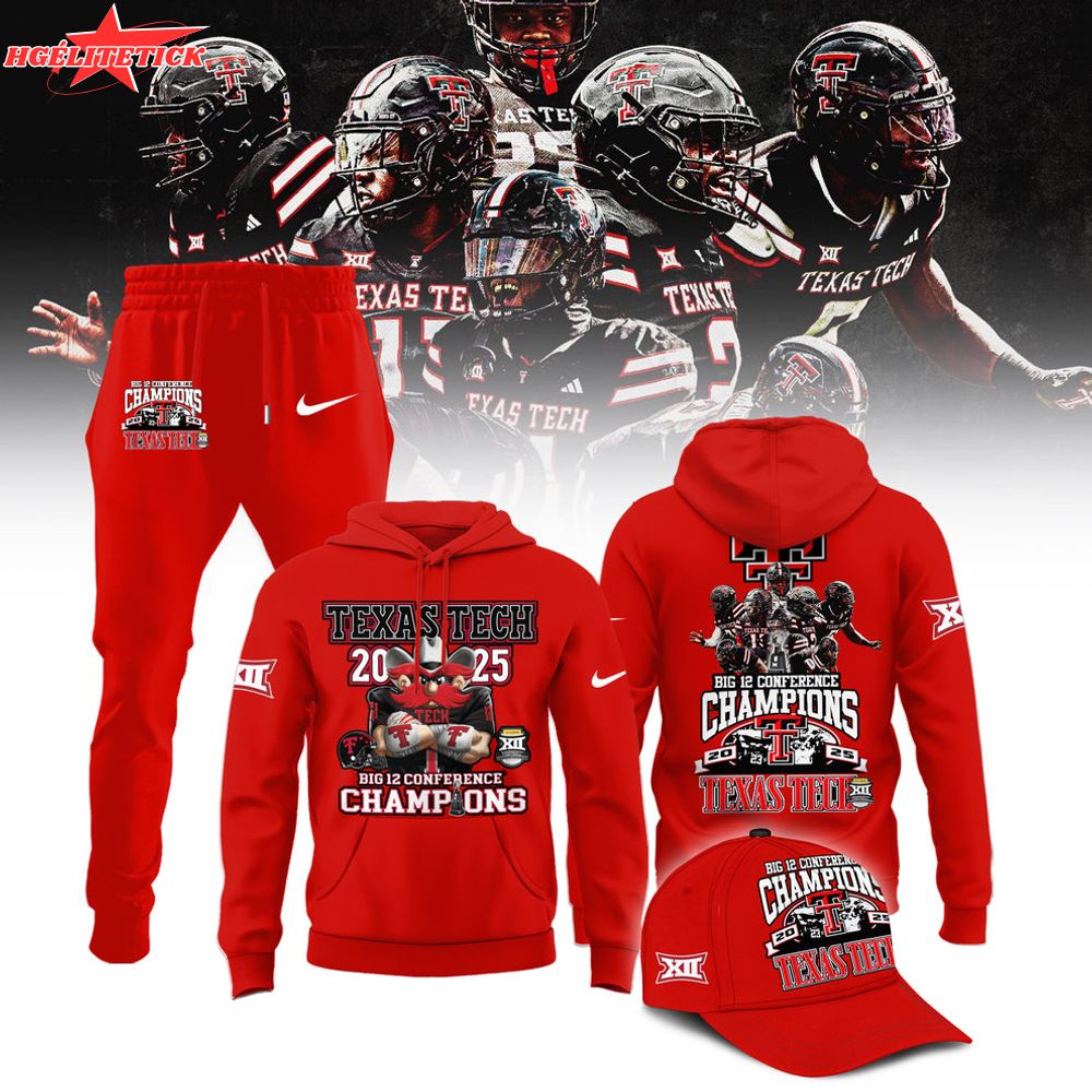 Texas Tech Red Raiders 2025 CHAMPIONS Big12 Football Combo Red Hoodie Texas Tech Red Raiders 2025 CHAMPIONS Big12 Football Combo Red Hoodie